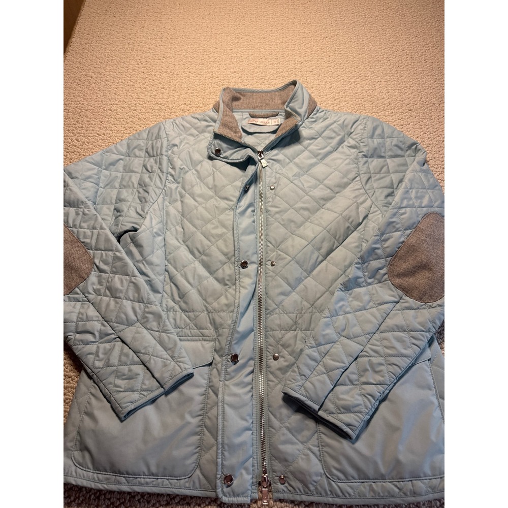 Peter Millar Quilted Field Jacket Light Blue Grey Elbow Patches Medium Womens M